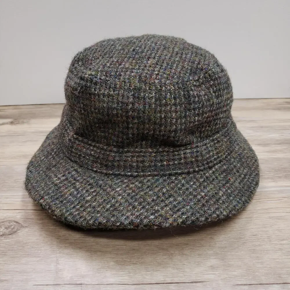 Vintage L.L. Bean Harris Tweed Bucket Hat XL Gray Wool Gore-Tex Lined Mens USA